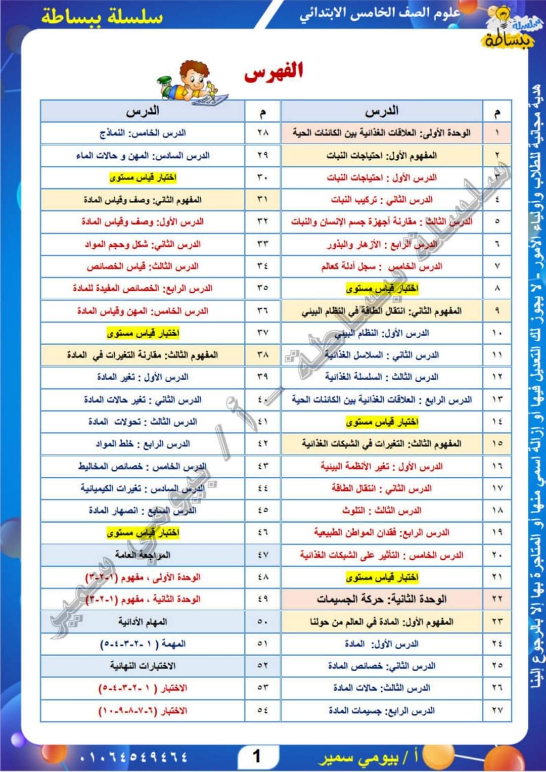 تحميل ملزمة العلوم للصف الخامس الابتدائي الترم الاول لمستر بيومي سمير