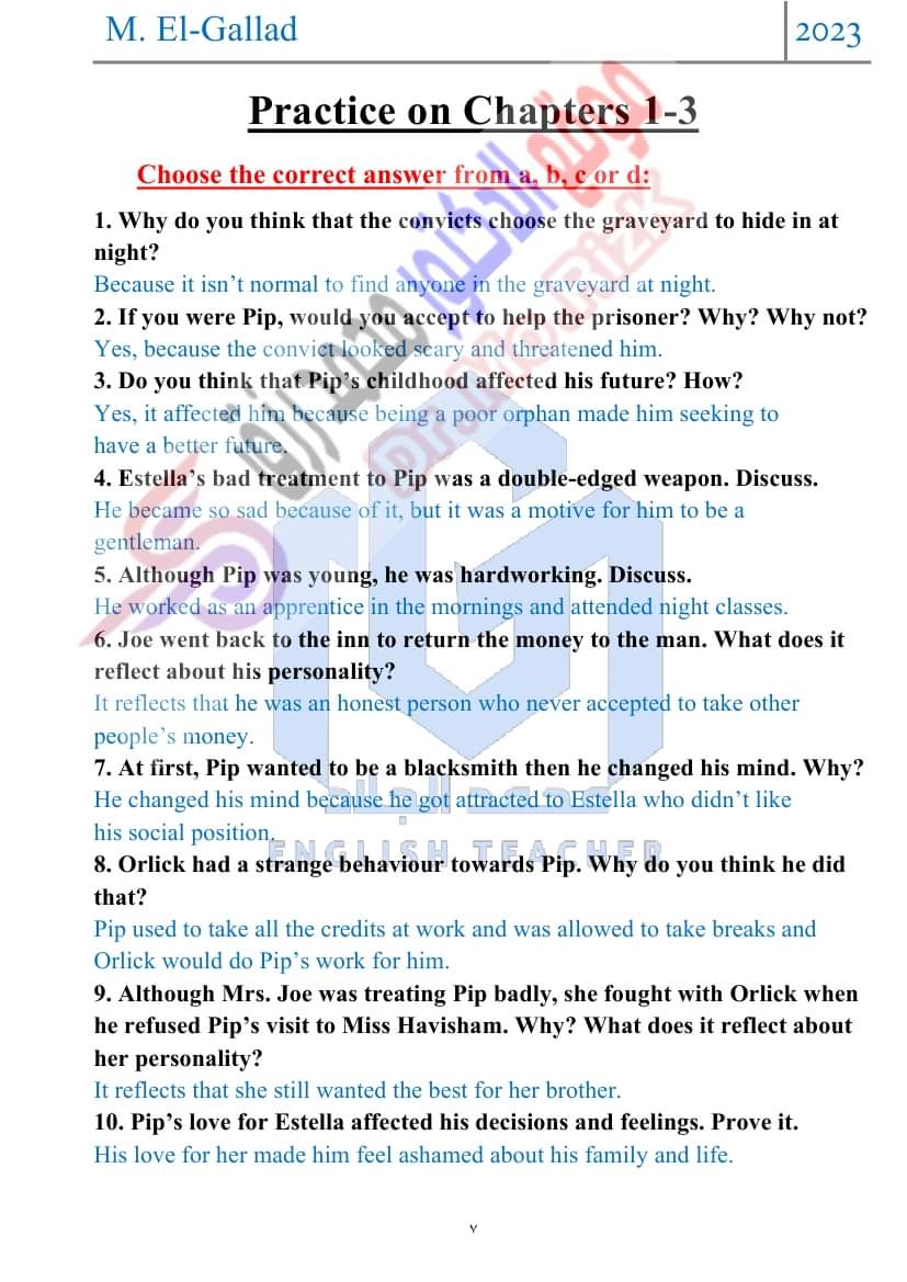 مراجعة نهائية إنجليزي تالتة الثانوى على الوحدات 1-3+ فصول القصة 1-3 + سكيلز أ/ محمد الجلاد