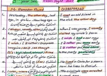 تحميل مراجعة ليلة الامتحان فى اللغة الانجليزية للصف الثالث الثانوى