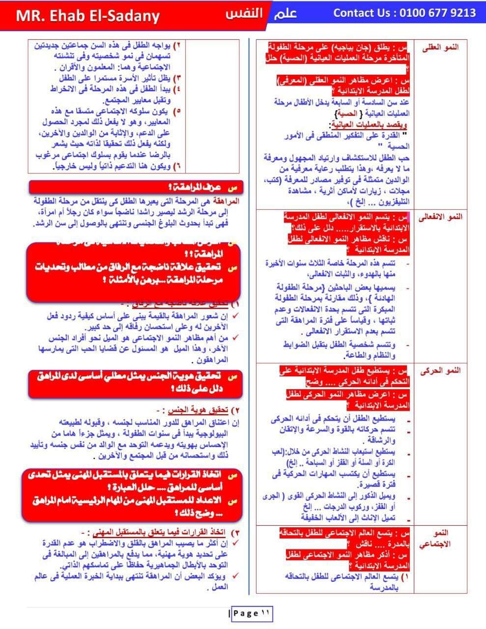 تحميل افضل مراجعة نهائية فى علم النفس للصف الثالث الثانوي