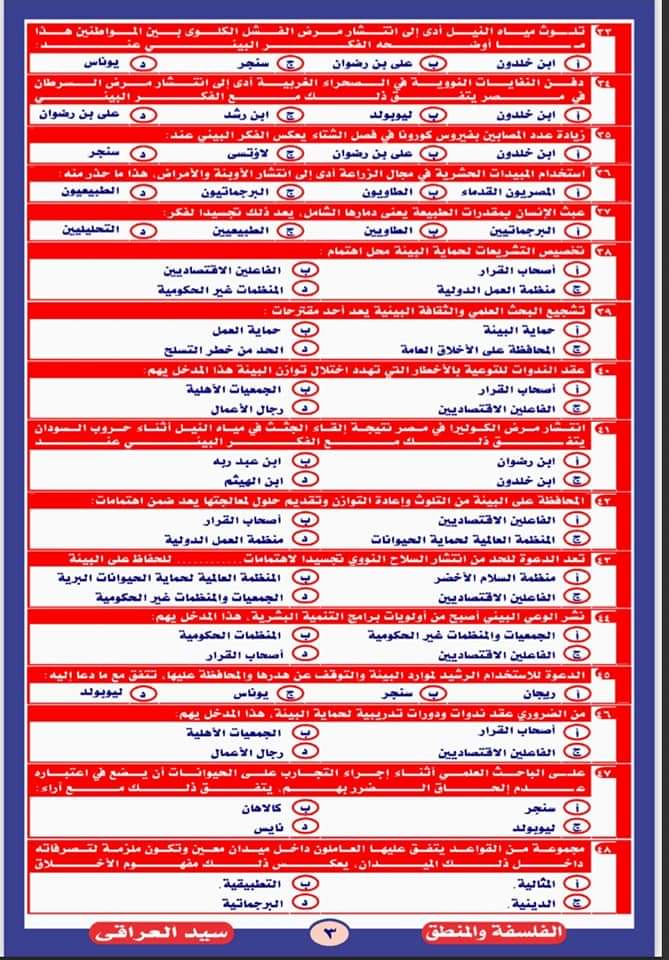 مذكرة مراجعة نهائية ليلة الامتحان فلسفة ومنطق ثانوية عامة  م/ سيد العراقي