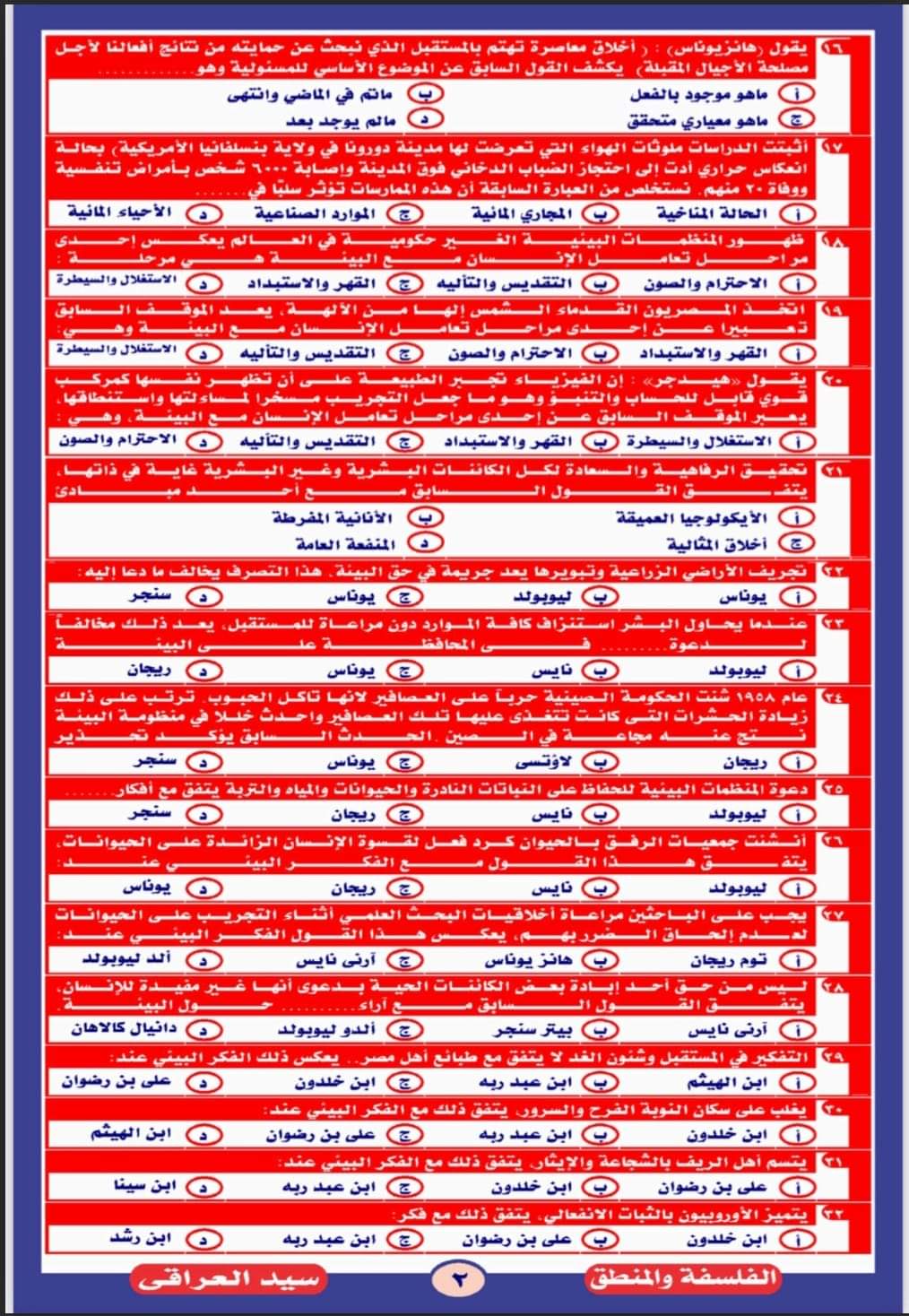 مذكرة مراجعة نهائية ليلة الامتحان فلسفة ومنطق ثانوية عامة  م/ سيد العراقي