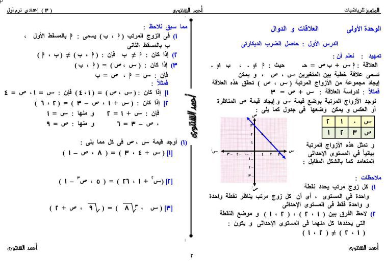 تحميل مذكرة المتميز فى الرياضيات للصف الثالث الاعدادى لمستر احمد الشنتوري