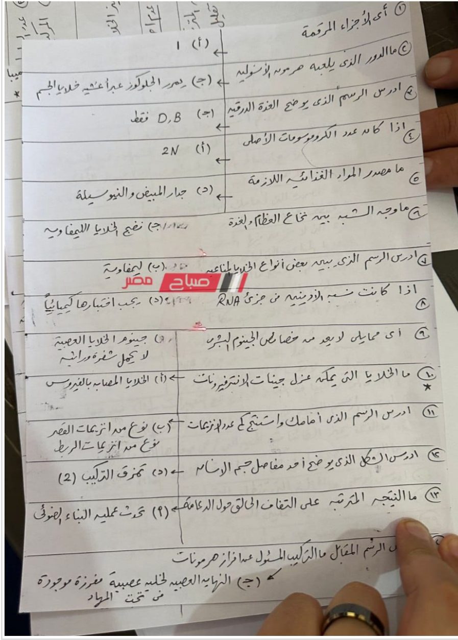 نموذج اجابة امتحان الاحياء للصف الثالث الثانوي 2023