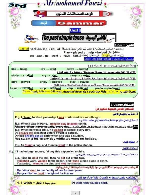 ملزمة قواعد الجرامر للصف الثالث الثانوي نظام حديث