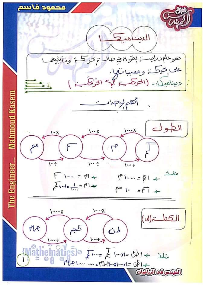 تحميل ملزمة المهندس فى الديناميكا للصف الثاني الثانوي الترم الاول