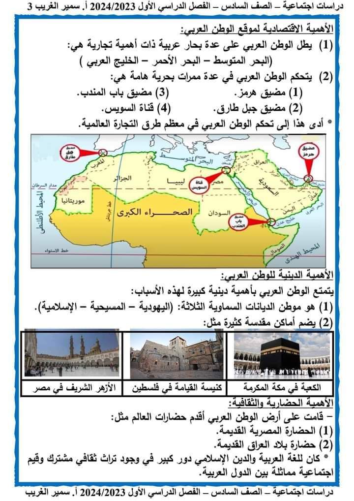 ملزمة سمير الغريب دراسات الصف السادس الابتدائى الترم الاول 2024