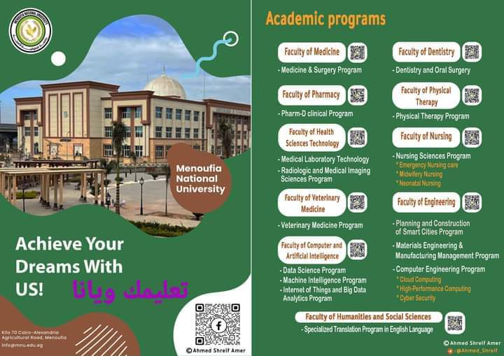 برامج وتخصصات جامعة المنوفية الأهلية للعام الدراسي 2023 - 2024