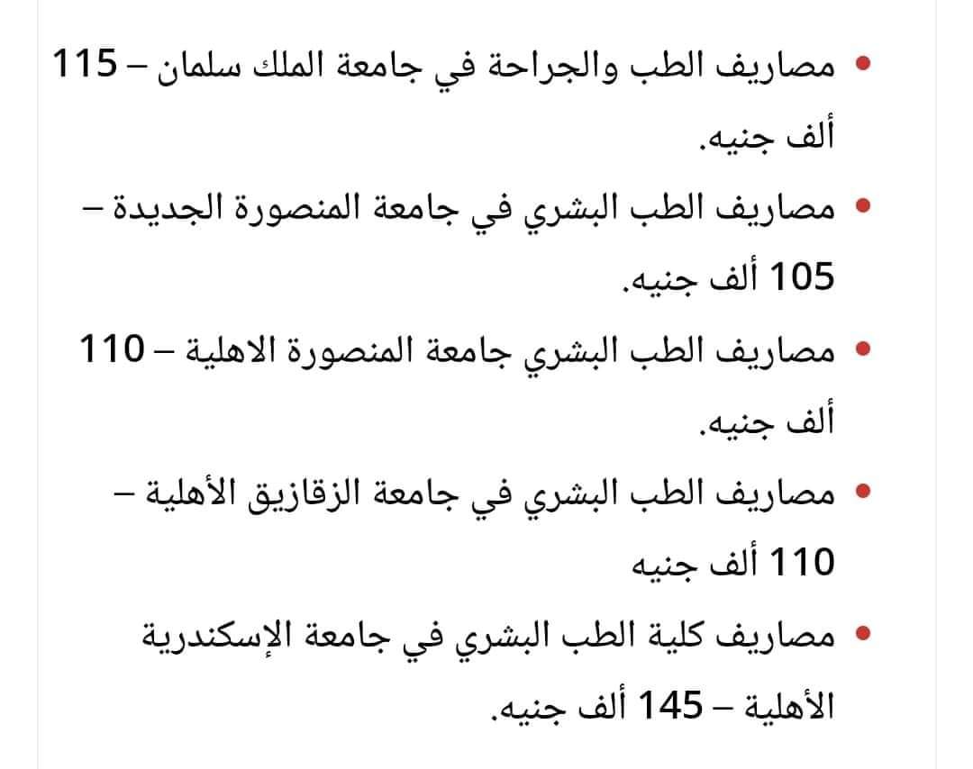 مصروفات وبرامج الجامعات الاهلية للعام الدراسي 2023 - 2024