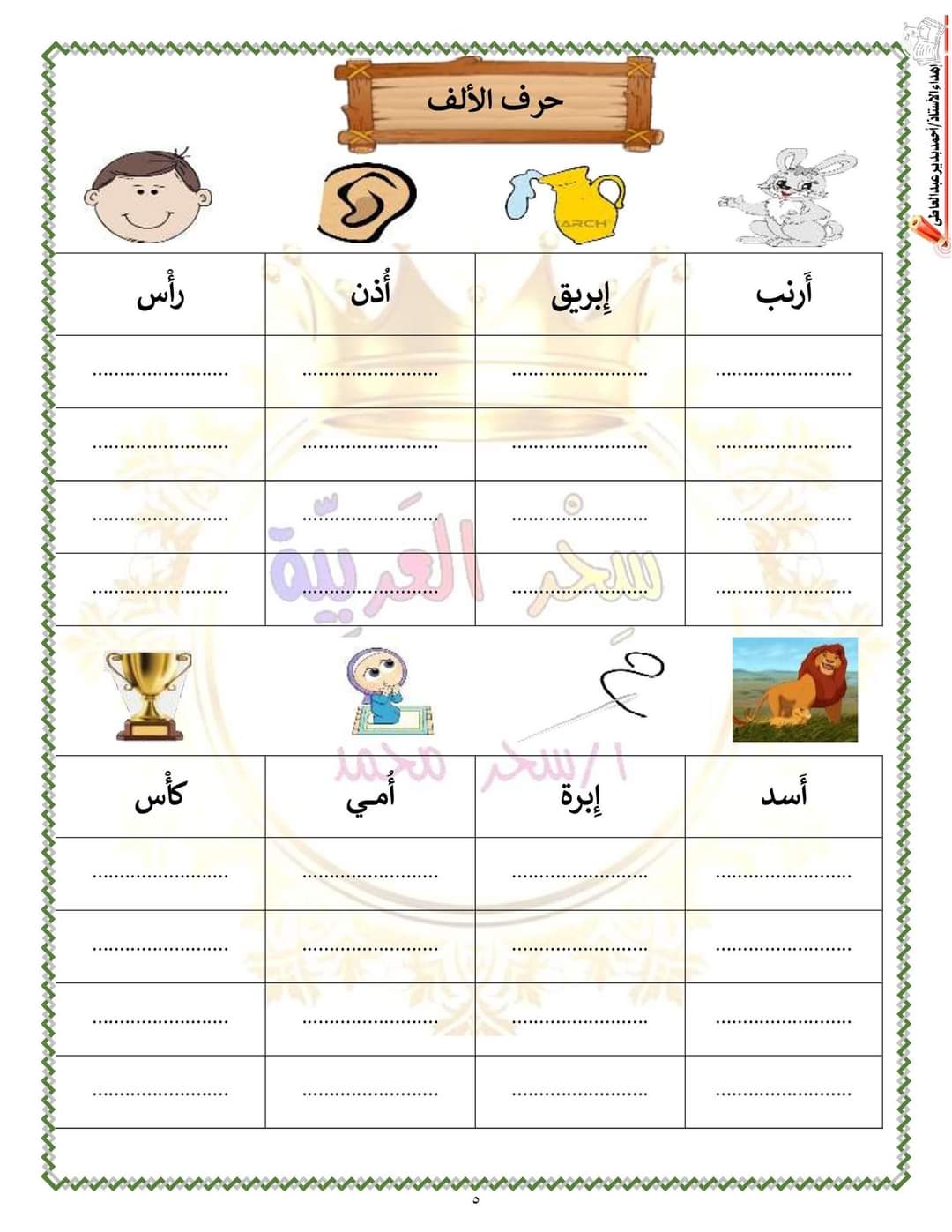 ملزمة اللغة العربية للصف الأول الابتدائي الترم الاول سحر محمد