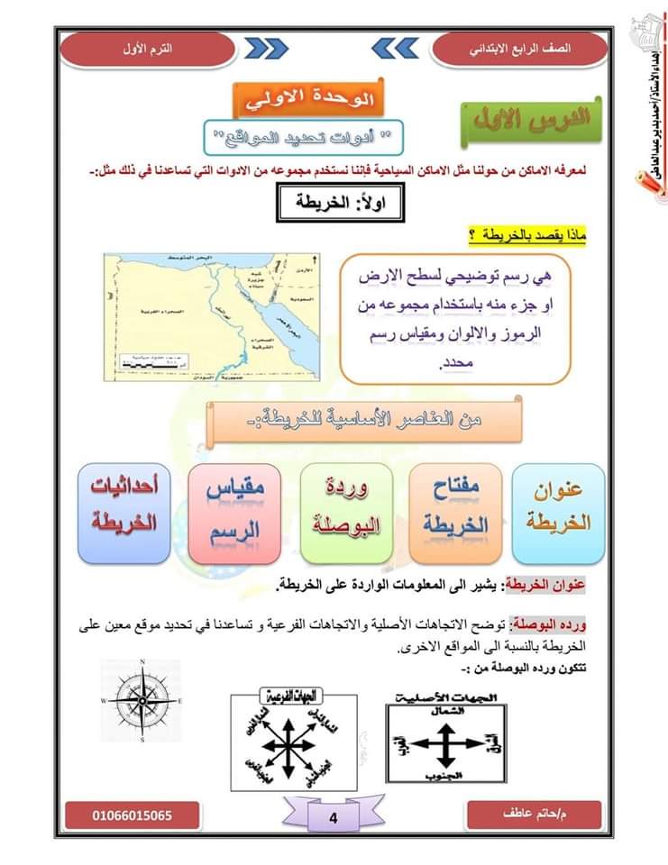 ملزمة شرح وتدريبات الدراسات رابعة ابتدائي الترم الاول 2024