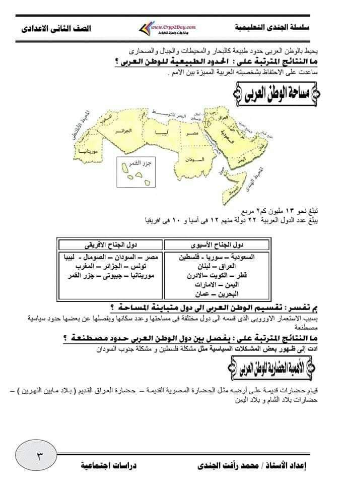 ملزمة الدراسات للصف الثاني الاعدادي الترم الاول