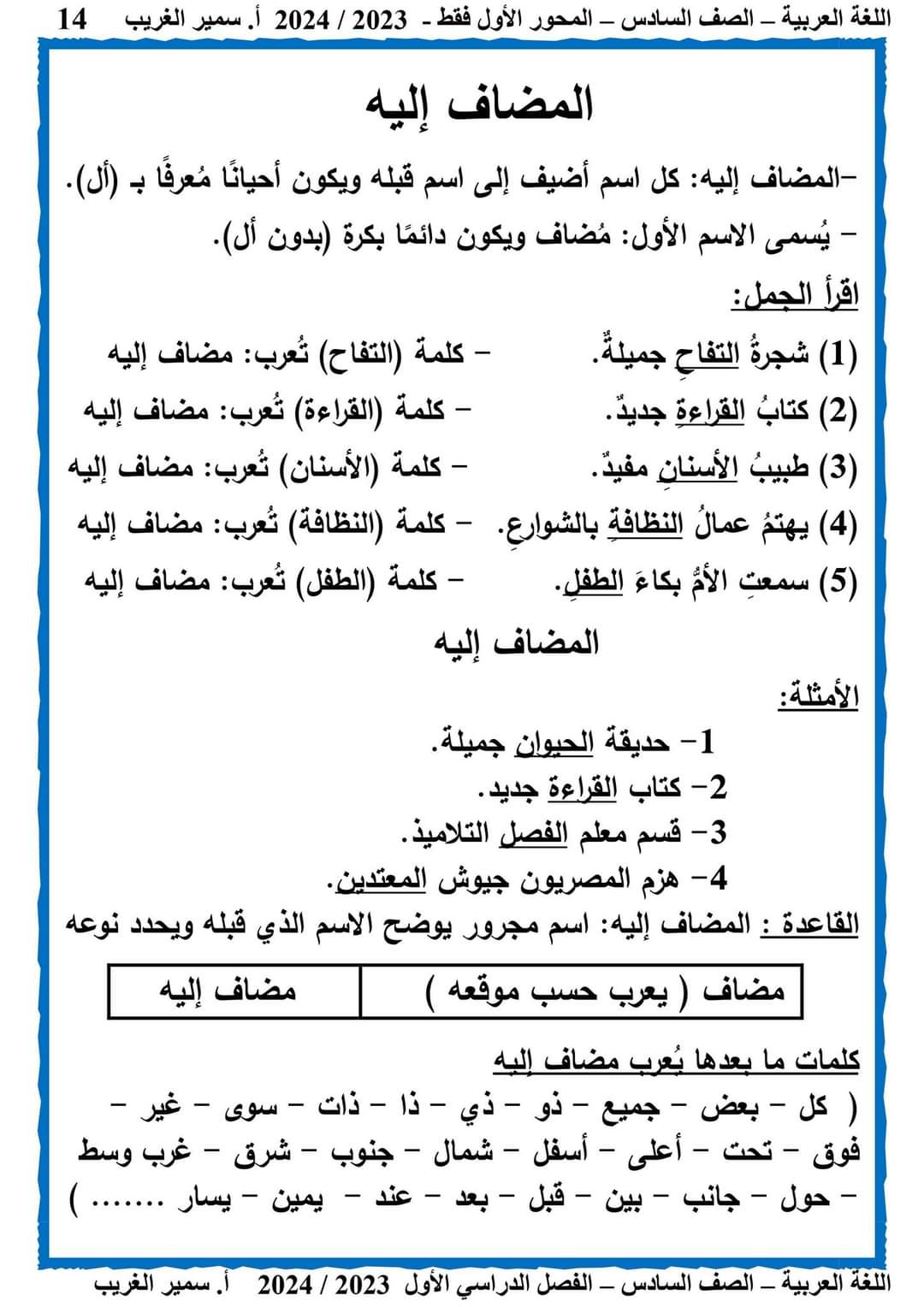 مذكرة سمير الغريب لغة عربية كاملة المنهج الجديد سادسة ابتدائي الترم الاول 2024