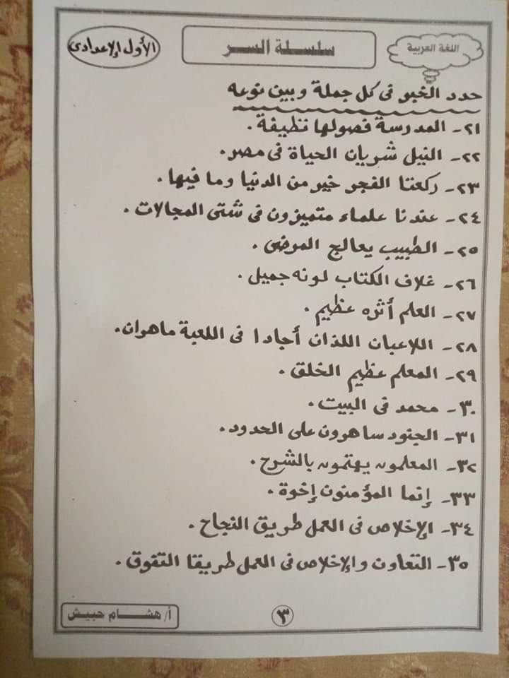 تدريبات قصة عقبة بن نافع + تدريبات نحوية اولى اعدادي الترم الاول  م/ هشام حبيش