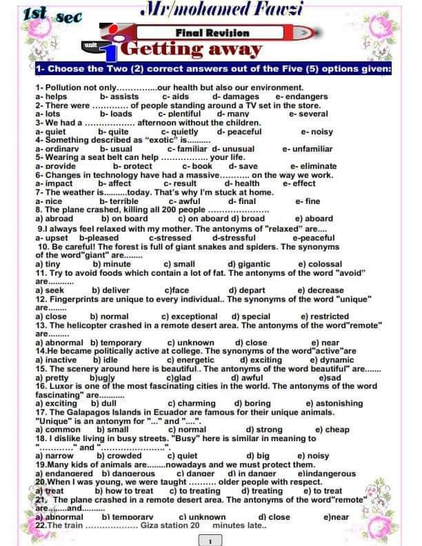 بنك اسئلة اللغة الانجليزية للصف الاول الثانوي الترم الأول - منصة كتاتيب مصر - بنك اسئلة اللغة الانجليزية للصف الاول الثانوي الترم الأول بنك اسئلة اللغة الانجليزية للصف الاول الثانوي الترم الأول