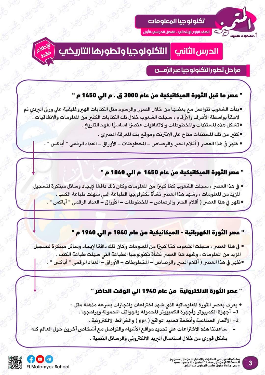 ملزمة المتميز و مراجعة اكتوبر تكنولوجيا المعلومات للصف السادس الابتدائي