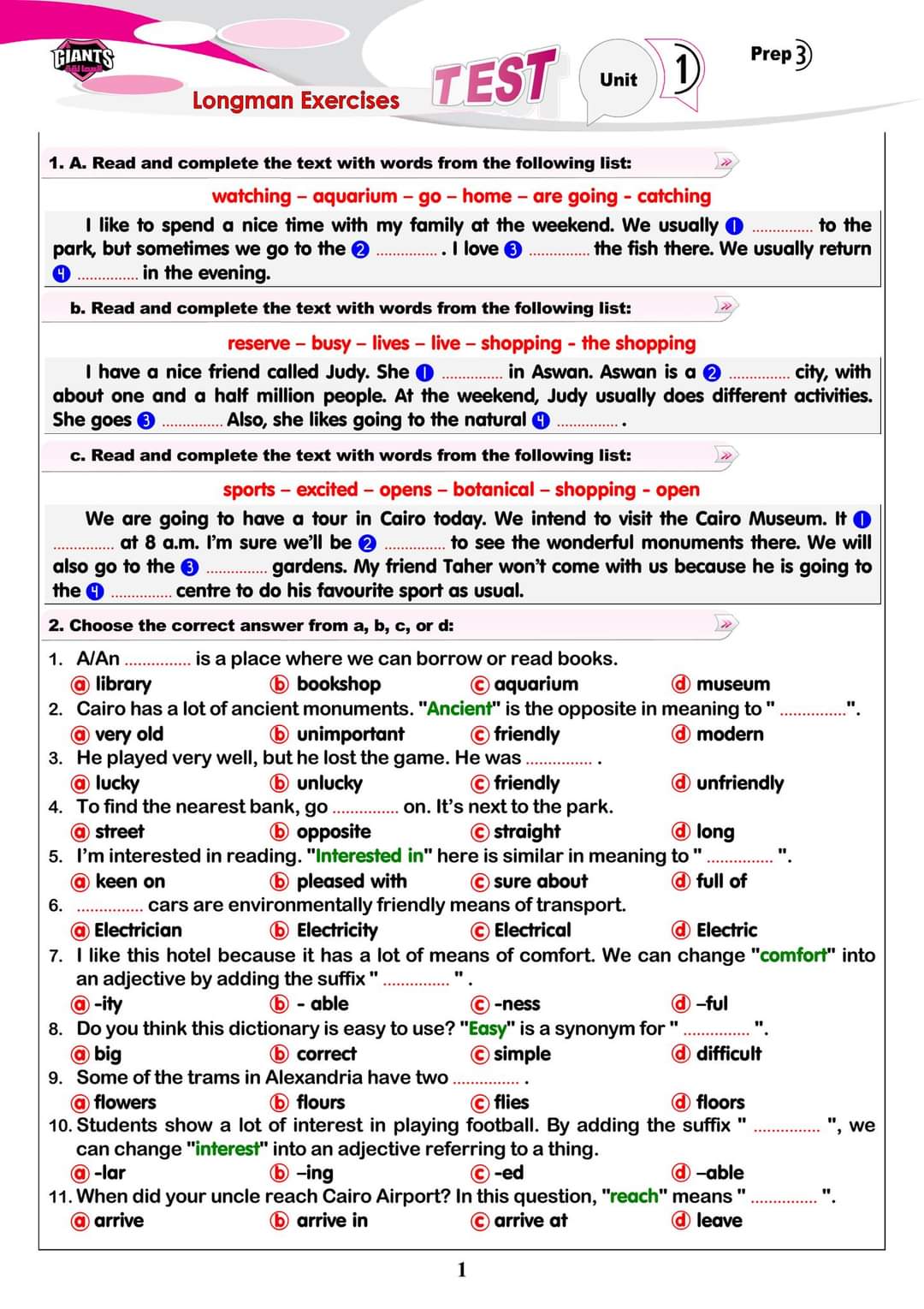 مراجعة لونجمان وتوقعات امتحان الانجليزي الصف الثالث الاعدادي الترم الاول