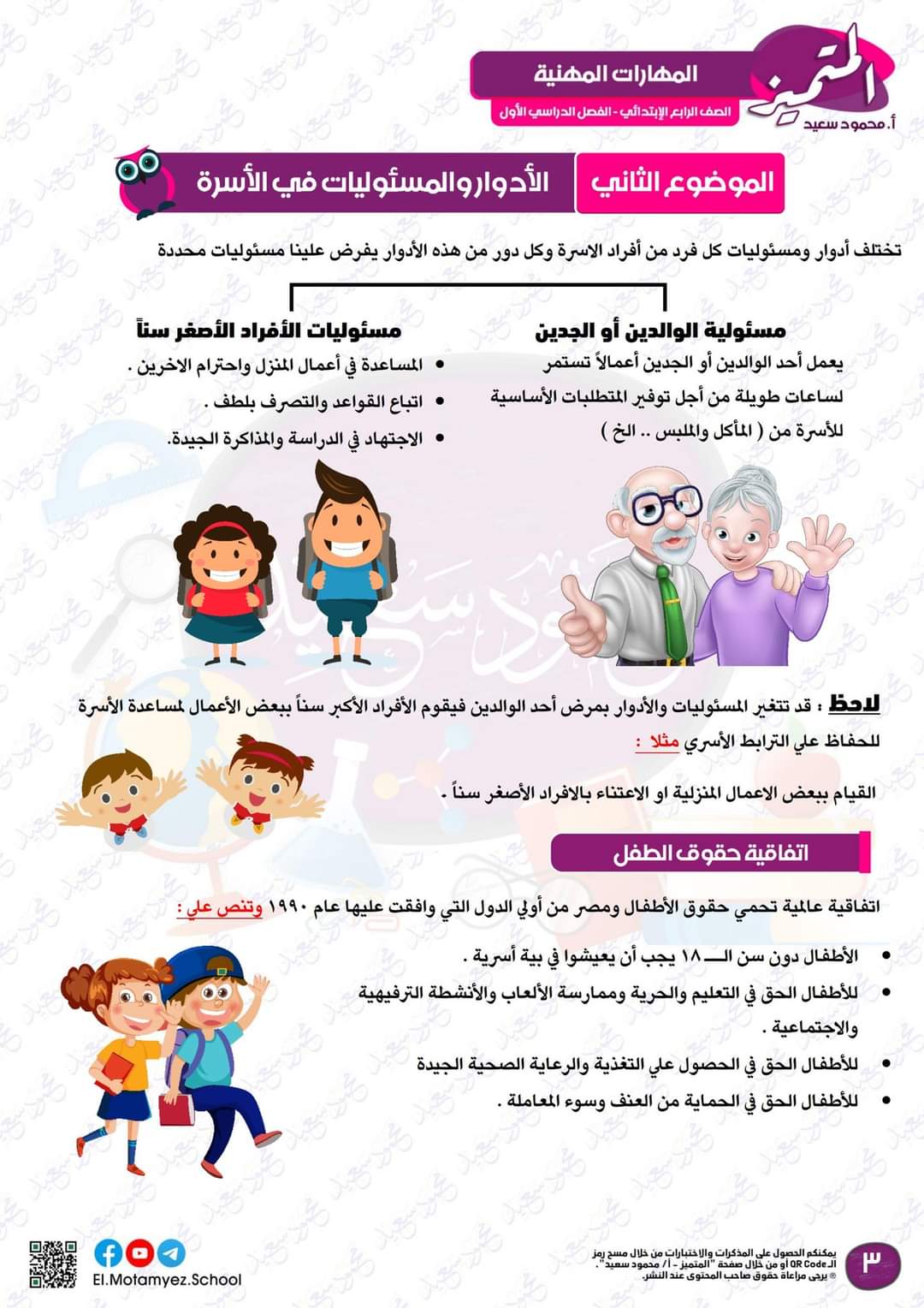 مراجعة المتميز لمقررات اكتوبر مهارات مهنية الصف الرابع الابتدائي