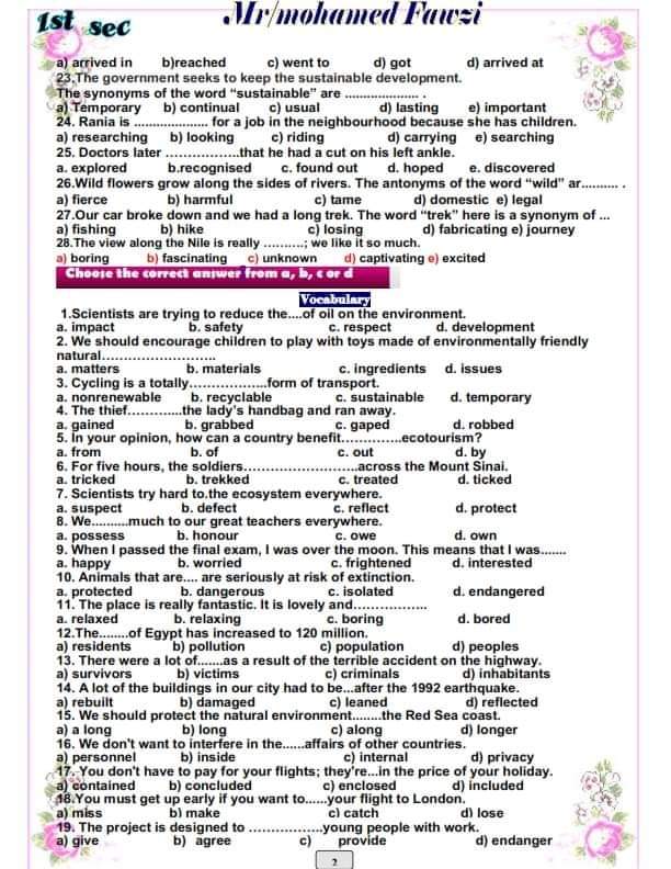 مراجعة نهائية لغة انجليزية للصف الأول الثانوي الترم الاول مراجعة نهائية لغة انجليزية للصف الأول الثانوي الترم الاول