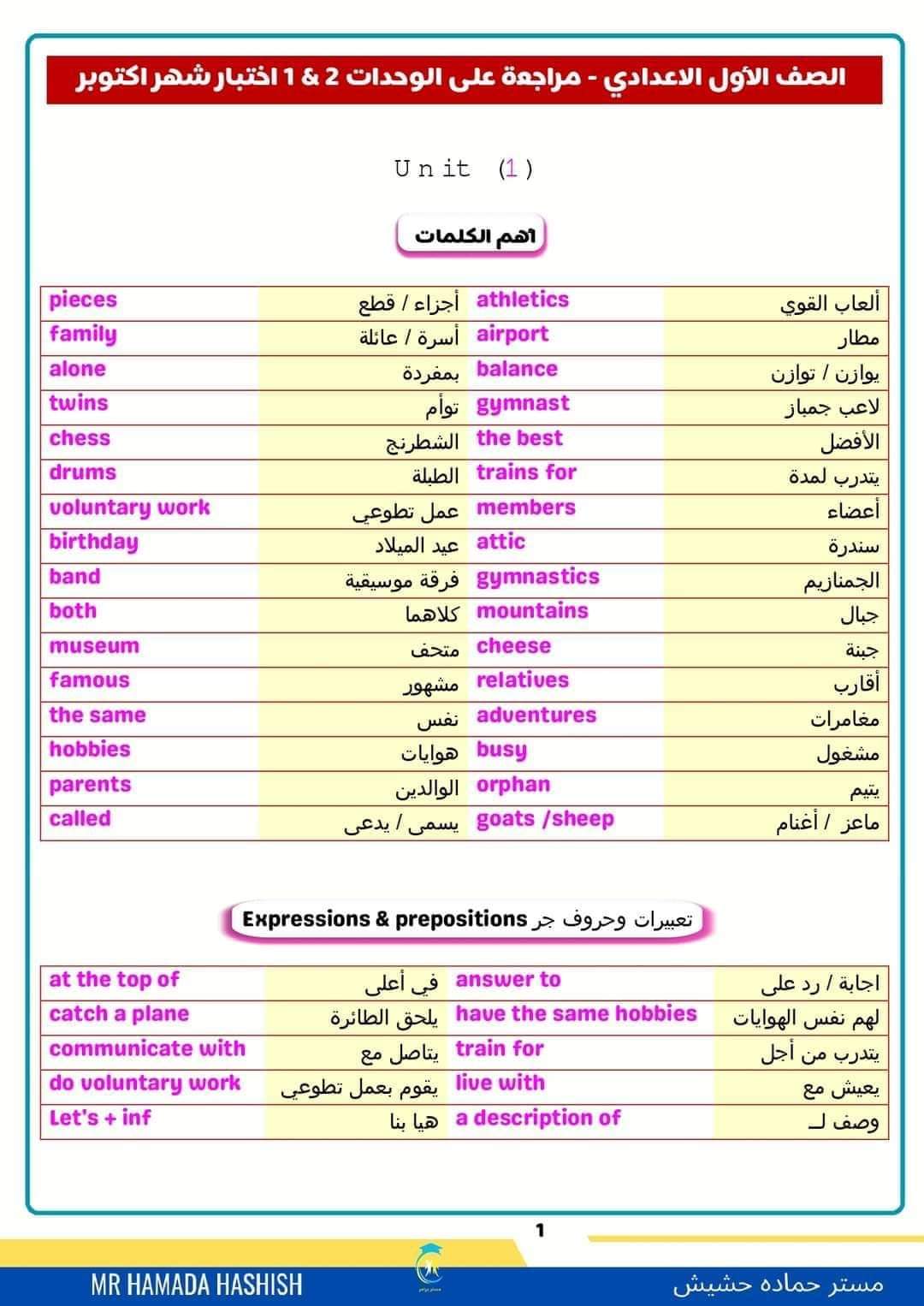 مراجعة شهر اكتوبر انجليزي اولى اعدادي بالاجابات مراجعة شهر اكتوبر انجليزي اولى اعدادي بالاجابات