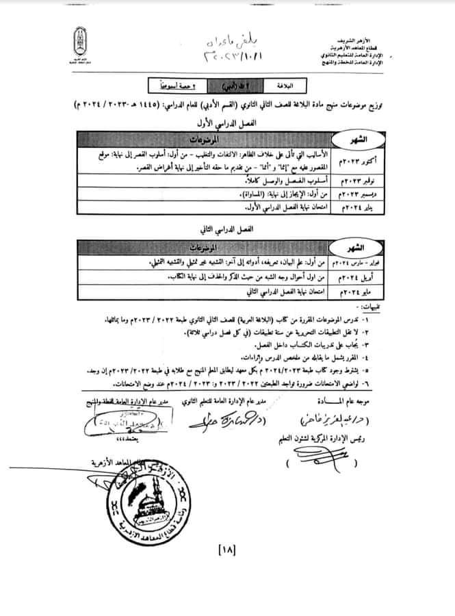 استدراك في مادة البلاغة للصف الثاني الثانوي للقسم الأدبي للعام الدراسي 2023/2024 ويلغى ما عداه