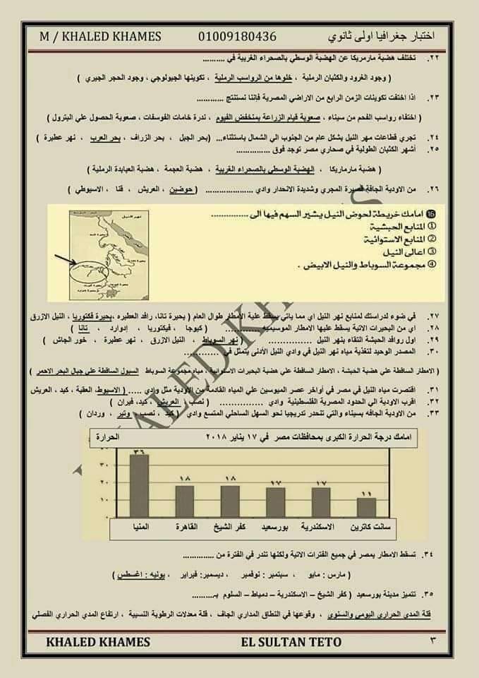 امتحان جغرافيا للصف الاول الثانوي الترم الأول امتحان جغرافيا للصف الاول الثانوي الترم الأول