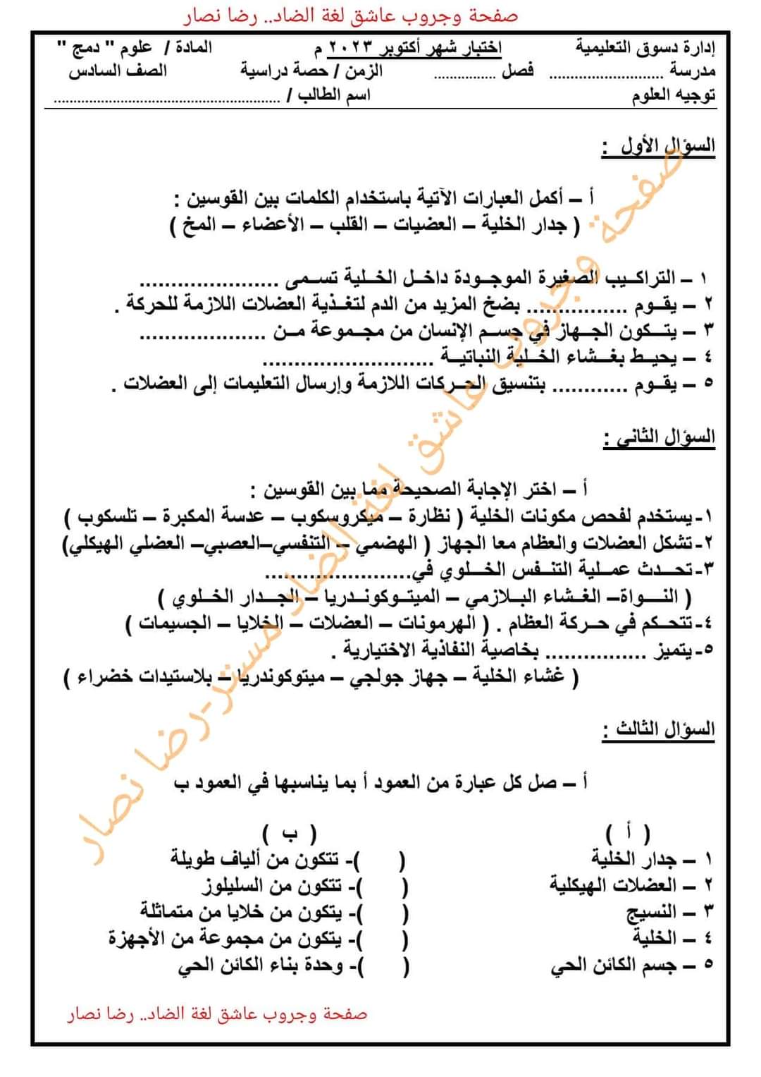 تحميل امتحانات شهر اكتوبر الصف السادس الابتدائي تحميل امتحانات شهر اكتوبر الصف السادس الابتدائي