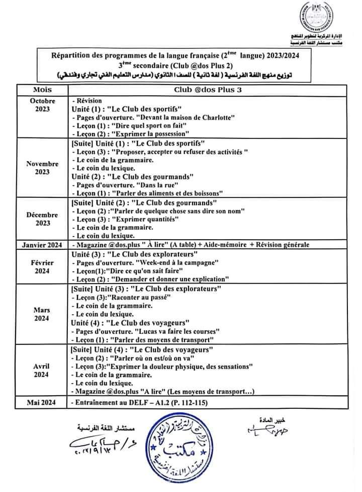 توزيع منهج اللغة الفرنسية بالتعليم التجارى و الفندقى لعام ٢٠٢٣ / ٢٠٢٤