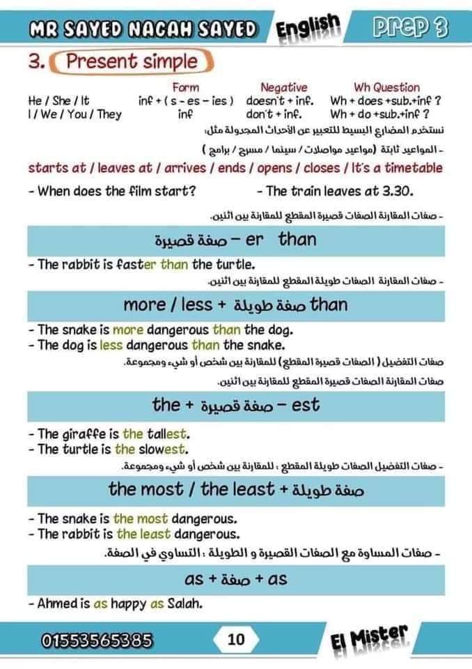 اقوى ملزمة مراجعة ليلة الامتحان انجليزي تالتة اعدادي الترم الاول