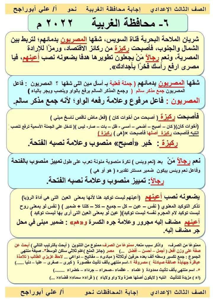 بالاجابات تجميع لقطع النحو من امتحانات المحافظات للصف الثالث الاعدادى الترم الاول