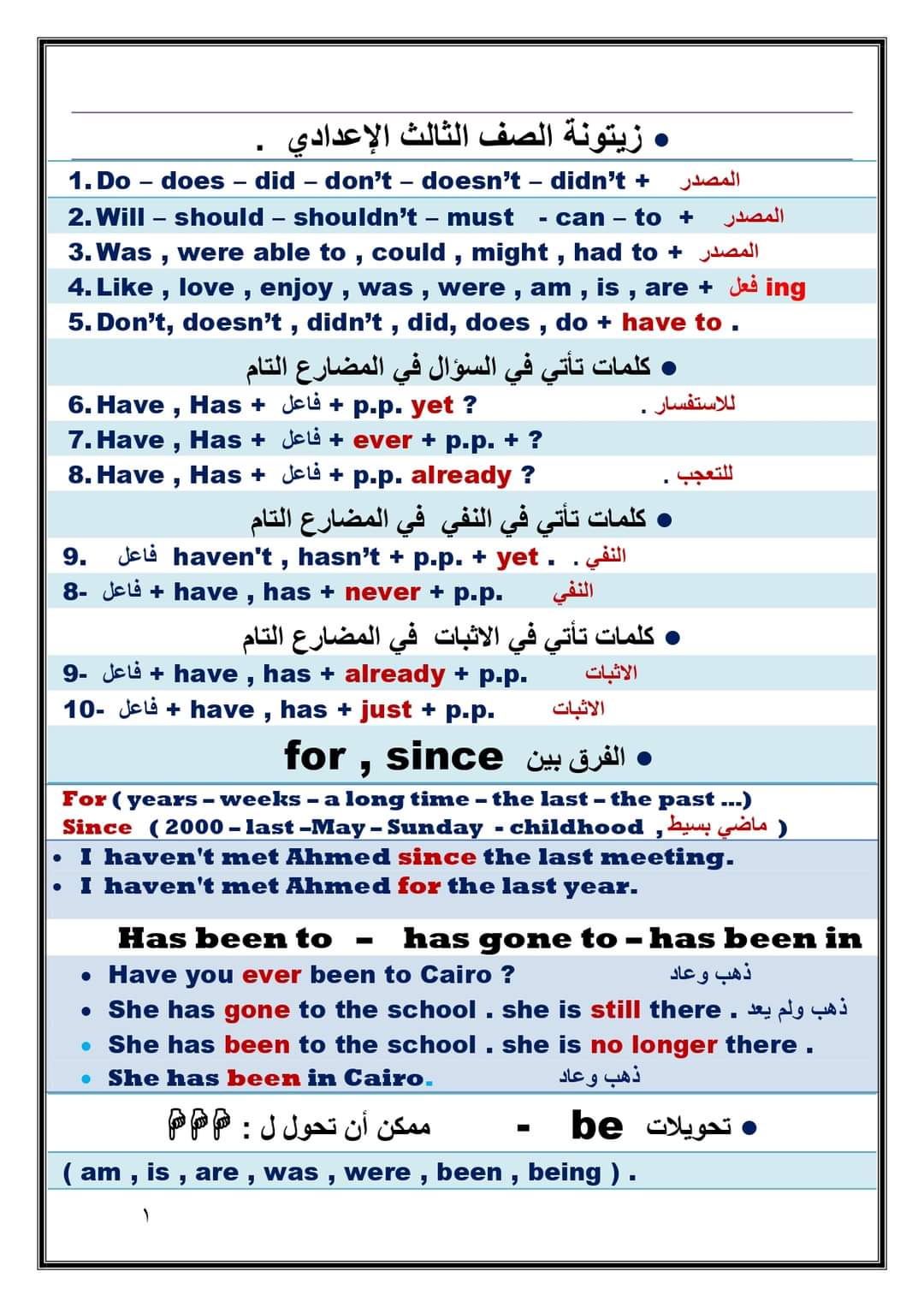 ملزمة ليلة الامتحان انجليزي الصف الثالث الاعدادي الترم الاول