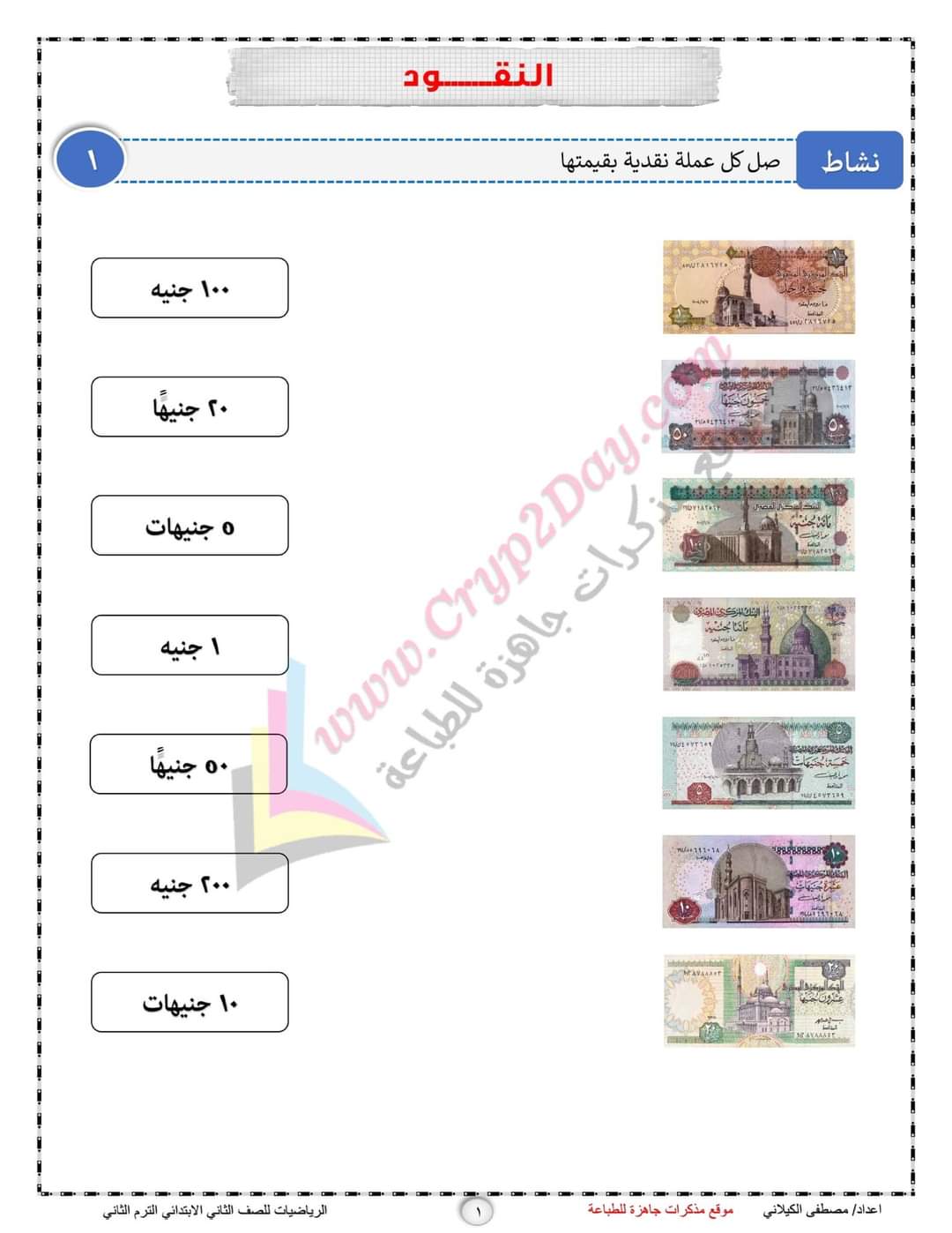 مذكرة المصطفي في الرياضيات للصف الثاني الابتدائي الترم الثاني إعداد الأستاذ : عبدالله جاد مذكرة المصطفي في الرياضيات للصف الثاني الابتدائي الترم الثاني إعداد الأستاذ : عبدالله جاد