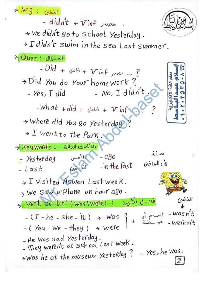 مذكرة جرامر الصف السادس الابتدائي الترم الثاني