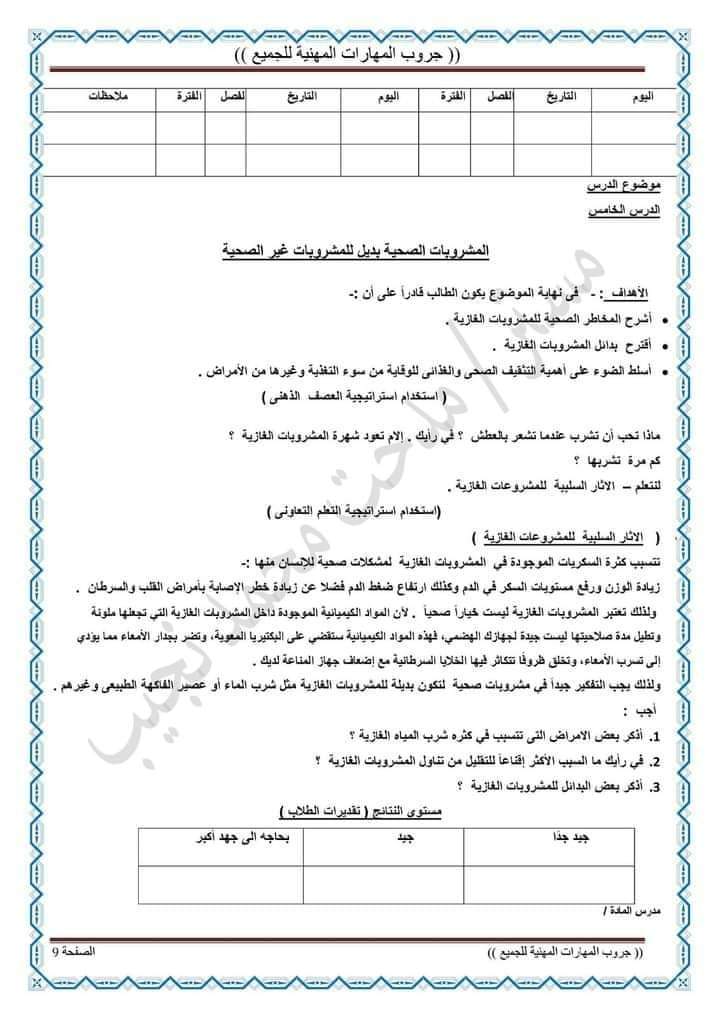 تحضير دروس المهارات المهنية الصف السادس الابتدائي الترم الثاني 2024 تحضير دروس المهارات المهنية الصف السادس الابتدائي الترم الثاني 2024