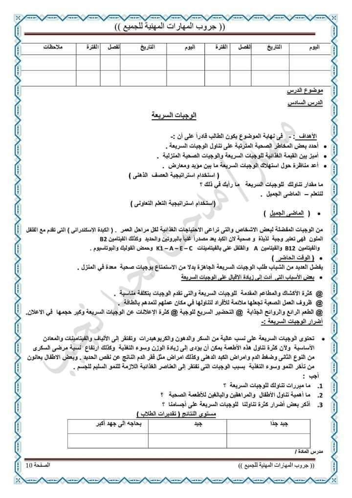 تحضير دروس المهارات المهنية الصف السادس الابتدائي الترم الثاني 2024 تحضير دروس المهارات المهنية الصف السادس الابتدائي الترم الثاني 2024