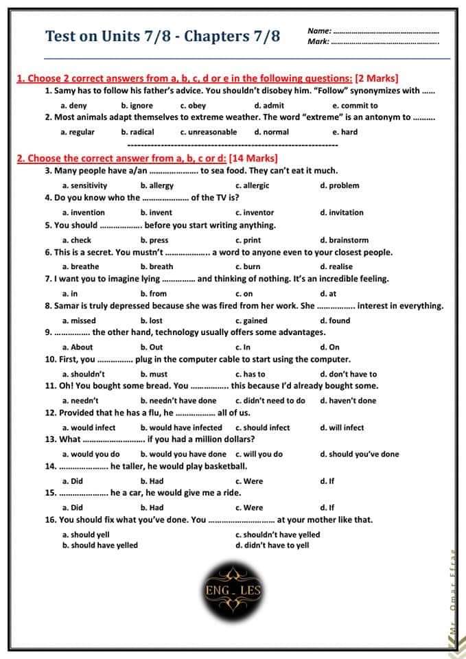 مراجعة مقرر فبراير لغة إنجليزية اولى ثانوي مراجعة مقرر فبراير لغة إنجليزية اولى ثانوي