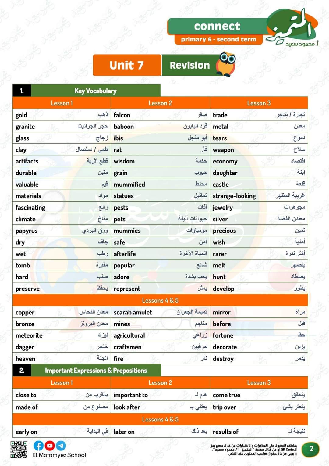 مراجعة المتميز لمقررات فبراير لغة إنجليزية connect 6 الصف السادس الابتدائي مع الاجابات - تحميل مذكرات المتميز