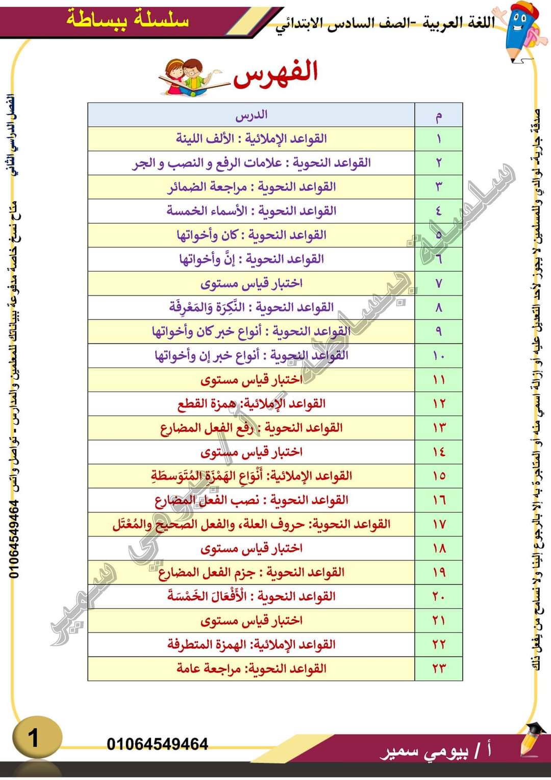 ملزمة ببساطة في اللغة العربية الصف السادس الابتدائي الترم الثاني 2024