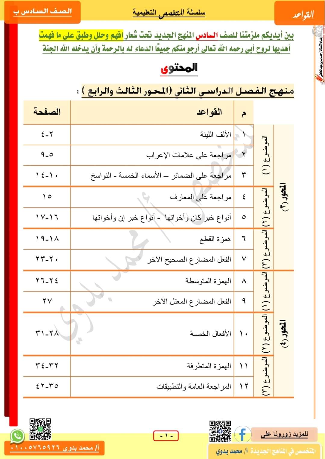 ملزمة المتخصص في قواعد النحو الصف السادس الابتدائي الترم الثاني