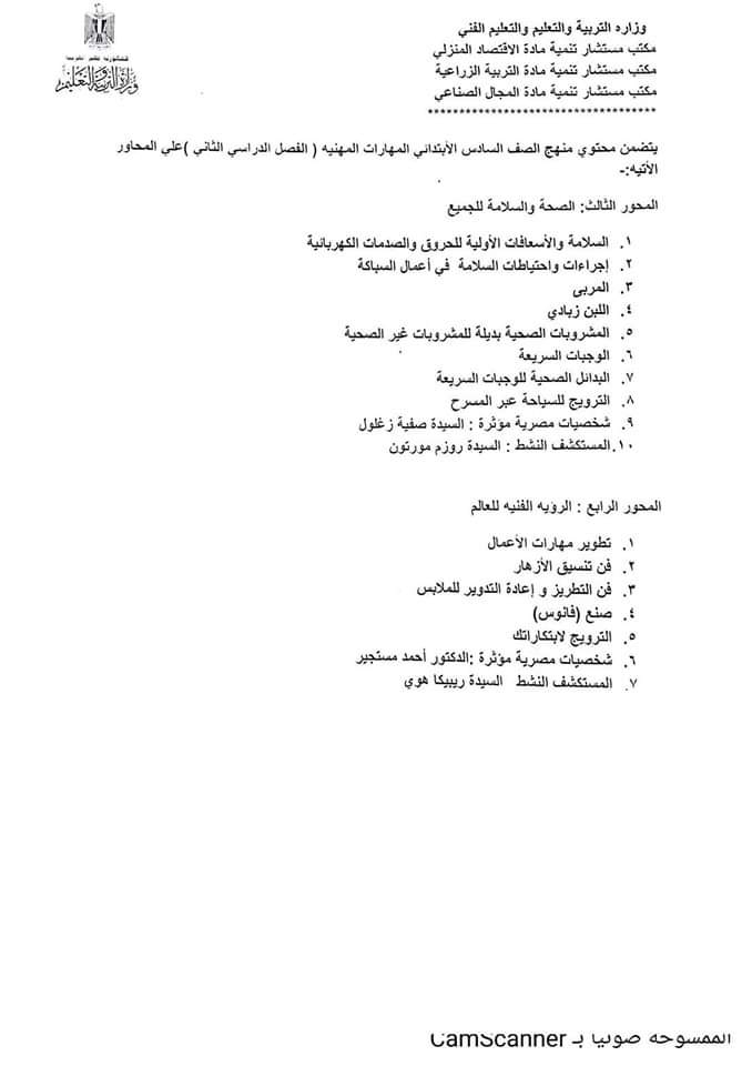 توزيع مقرر وخريطة مادة المهارات المهنية الصف السادس الابتدائي الترم الثاني ٢٠٢٤ توزيع مقرر وخريطة مادة المهارات المهنية الصف السادس الابتدائي الترم الثاني ٢٠٢٤