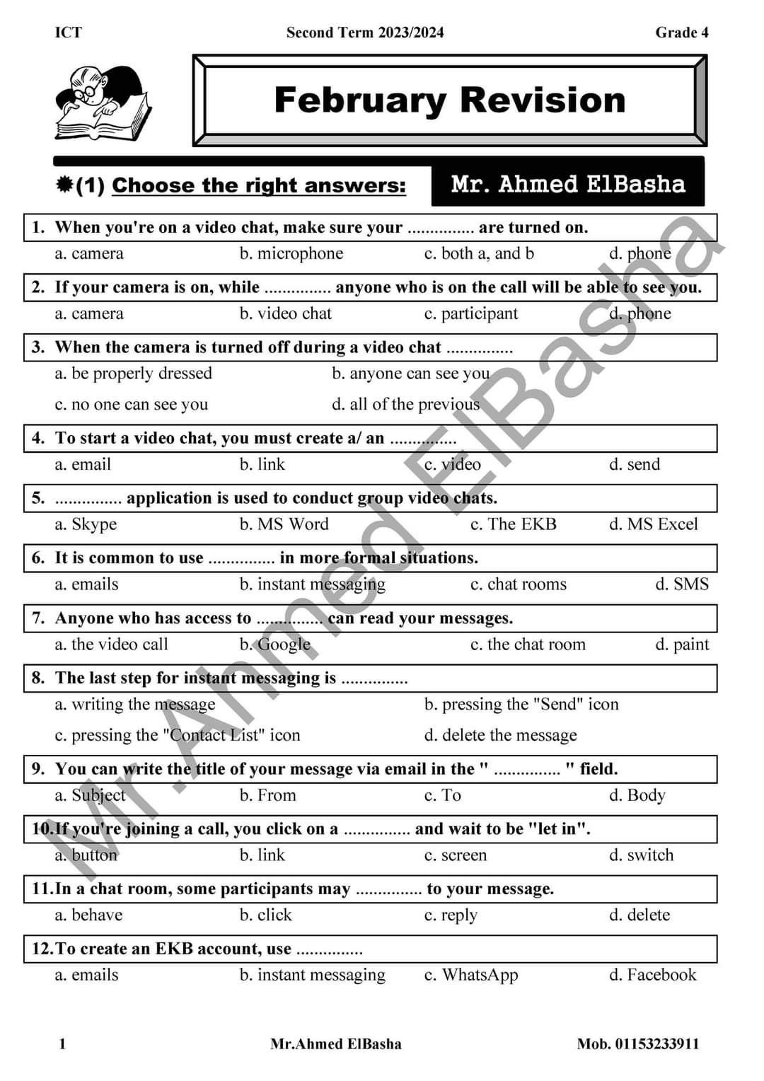 مراجعة فبراير ICT الصف الرابع الابتدائي لغات مستر احمد الباشا