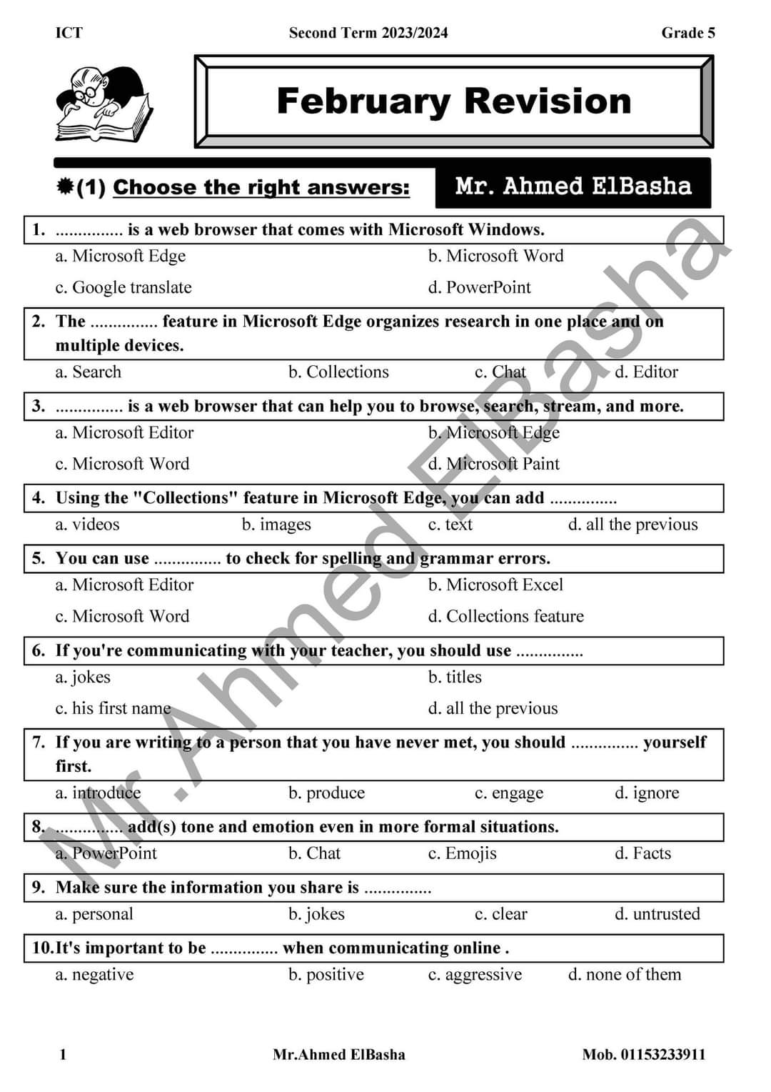 مراجعة فبراير ICT الصف الخامس الابتدائي لغات مستر احمد الباشا