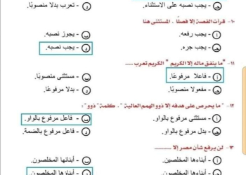 ملزمة تدريبات النحو والبلاغة الصف الاول الثانوي الترم الثاني مع الاجابات