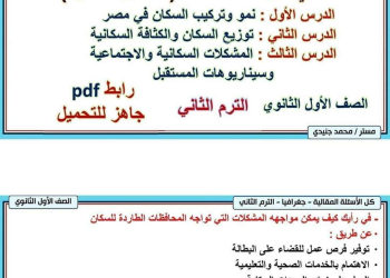 تجميع الاسئلة المثالية في الجغرافيا الصف الأول الثانوي الترم الثاني بالاجابات