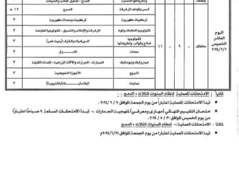 جداول امتحانات الدبلومات الفنية الثانوية الصناعية 2024