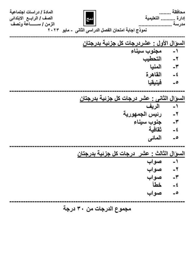امتحانات دراسات اجتماعية دمج للصف الرابع والخامس الابتدائي الترم الثاني مع الاجابات امتحانات دراسات اجتماعية دمج للصف الرابع والخامس الابتدائي الترم الثاني مع الاجابات