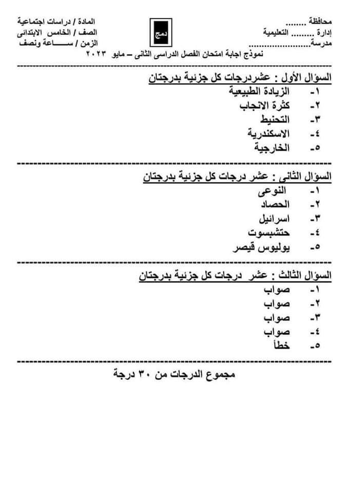 امتحانات دراسات اجتماعية دمج للصف الرابع والخامس الابتدائي الترم الثاني مع الاجابات امتحانات دراسات اجتماعية دمج للصف الرابع والخامس الابتدائي الترم الثاني مع الاجابات