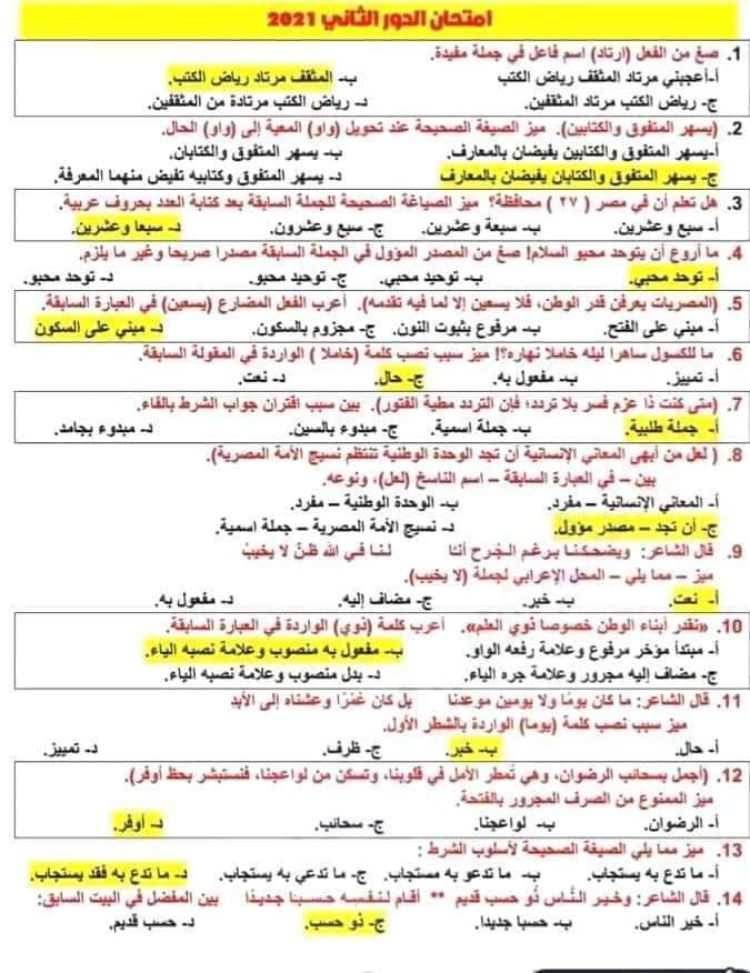 تجميع أسئلة النحو الواردة بامتحانات الثانوية العامة السابقة بالإجابات