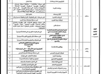 جداول امتحانات الدبلومات الفنية للمهن الصناعية والجدارات الاساسية للبرامج الدراسية المطورة 2024