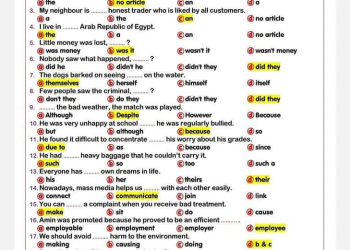 250 سؤال متوقع في جرامر اللغة الإنجليزية الصف الثالث الثانوي بمواصفات 2024